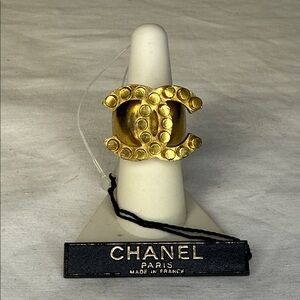 Chanel 02A Goldtone CC Logo Ring, Size 6.5